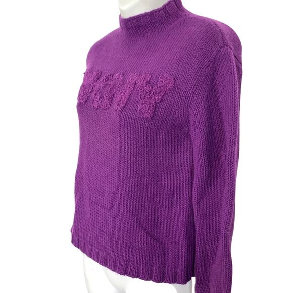 Donna Karen DKNY Purple Chunky Knit Mock Neck Sweater Logo Textured Raised XS - Picture 10 of 16